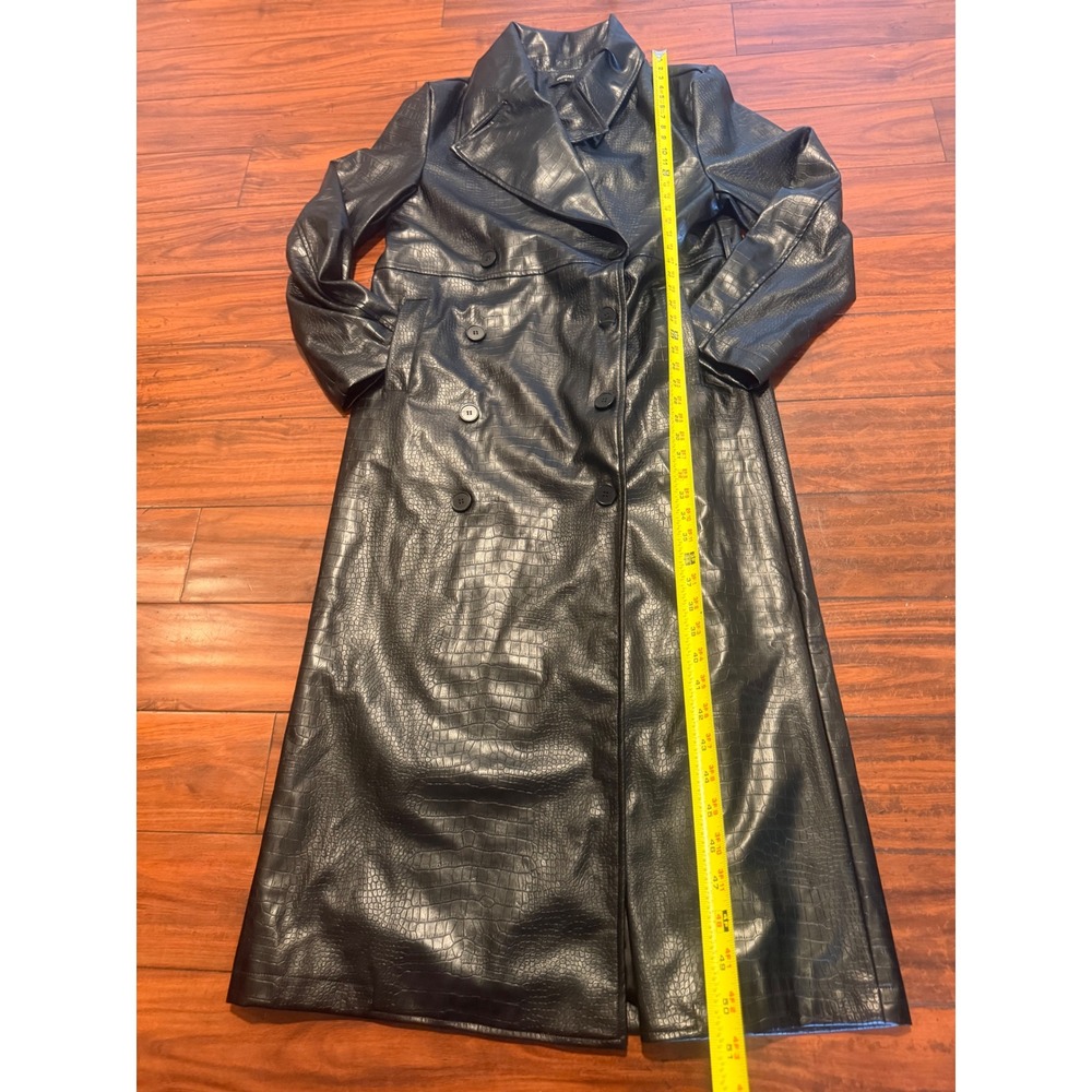 Outcast Clothing Black Croc Embossed Faux Leather Trench Coat Jacket Small - Picture 4 of 10